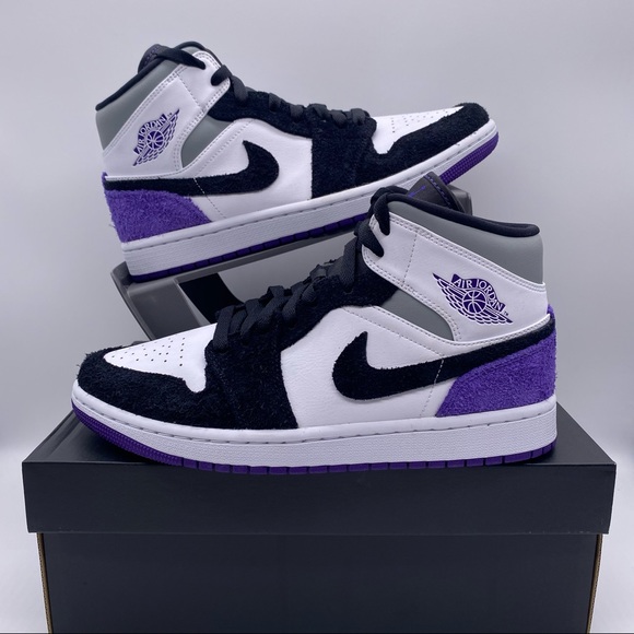New Air Jordan 1 Mid Men Purple Suede Black Retro - Picture 2 of 10